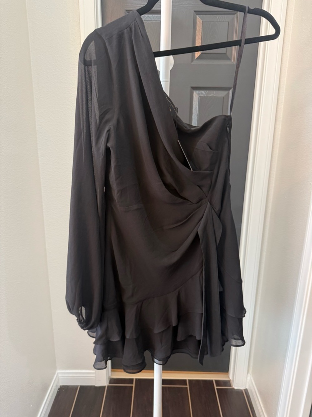 One-Shoulder Black Ruffle Dress - Picture 2 of 7